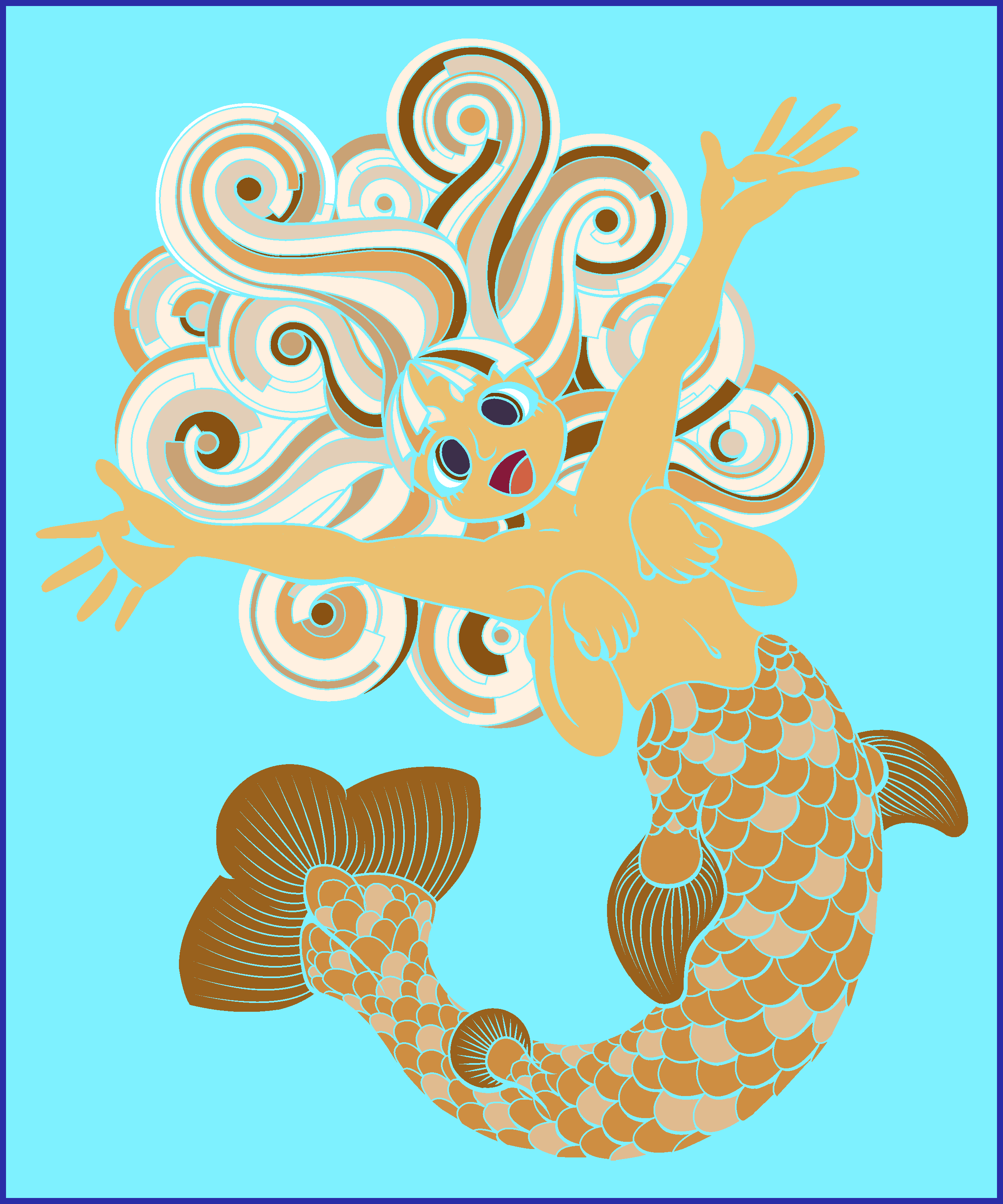 Another verision of the mermaid where the lines have been removed, leaving the color and negative space.