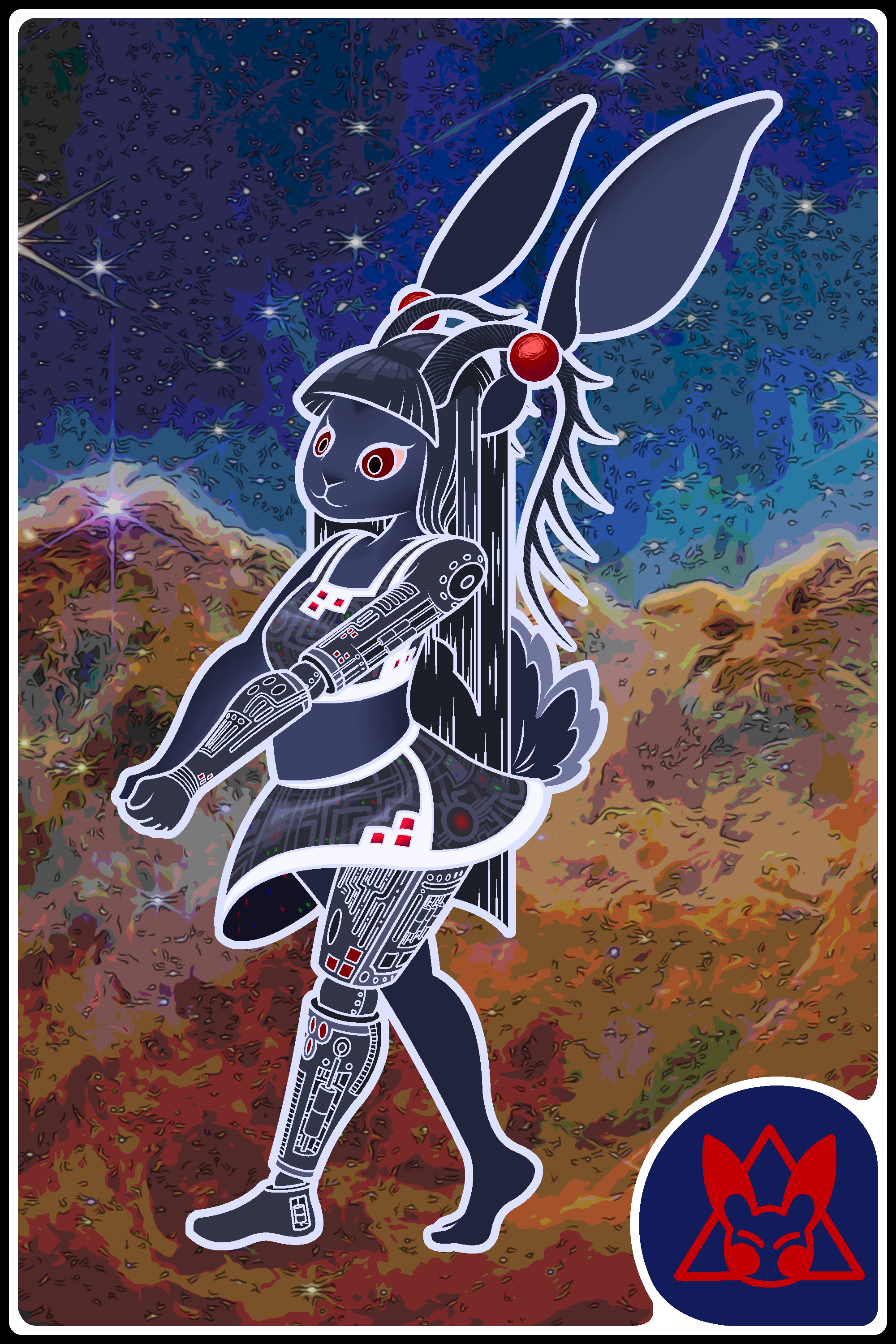 An alternate version of the card with the lines on the rabbit removed and a white negative space.