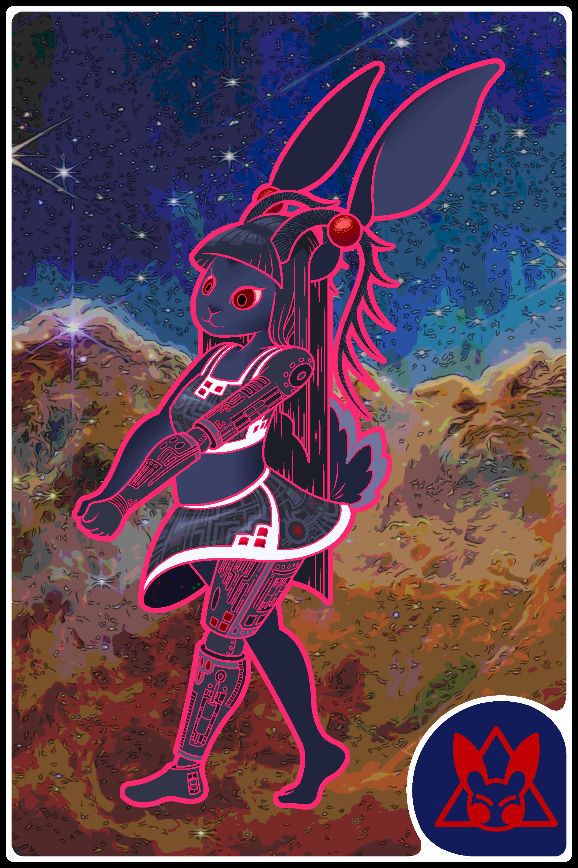 An alternate version of the card with the lines on the rabbit removed and a red negative space.