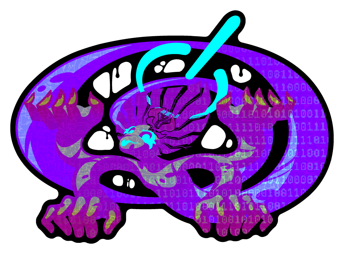Digital drawing of a purple ghost in a spiral. They have four arms, split at the elbow.